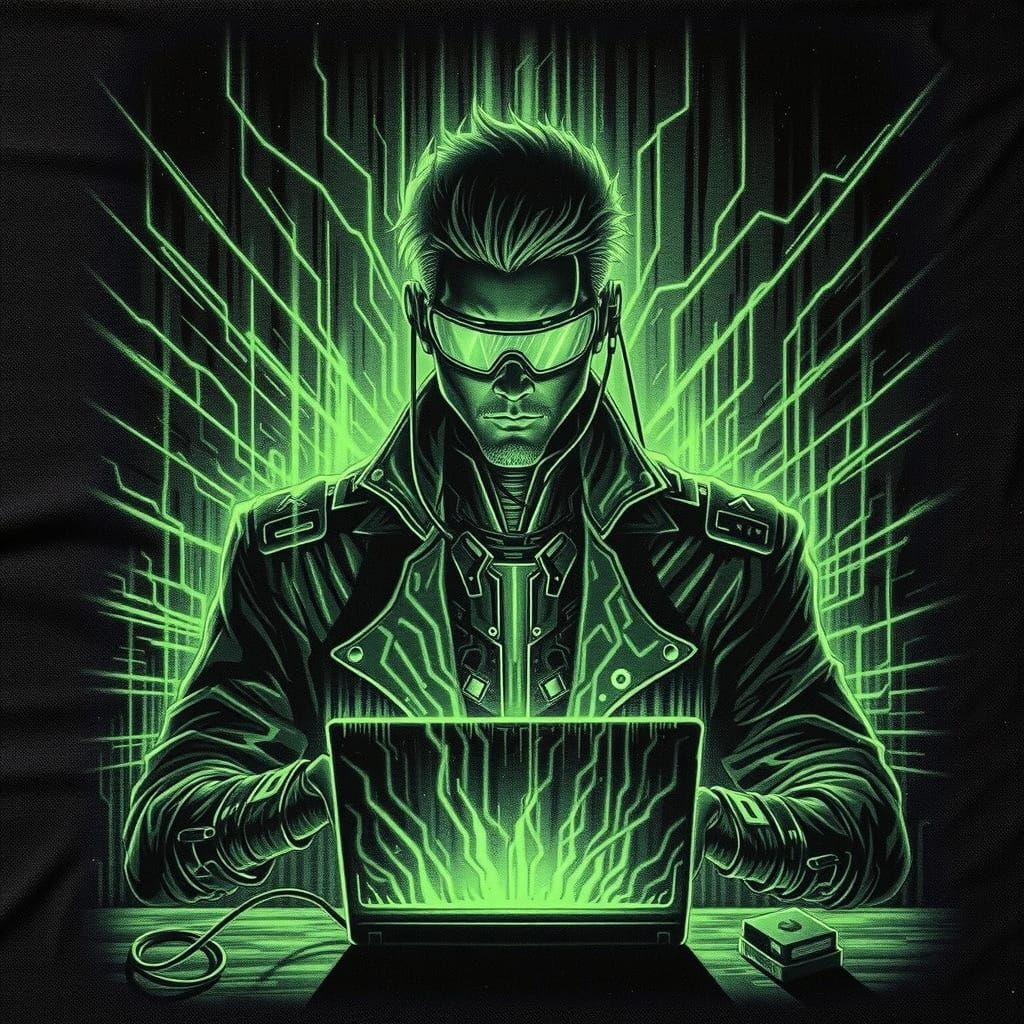 Cyberpunk Charcoal Portrait of a Neon-Lit Tech Coder