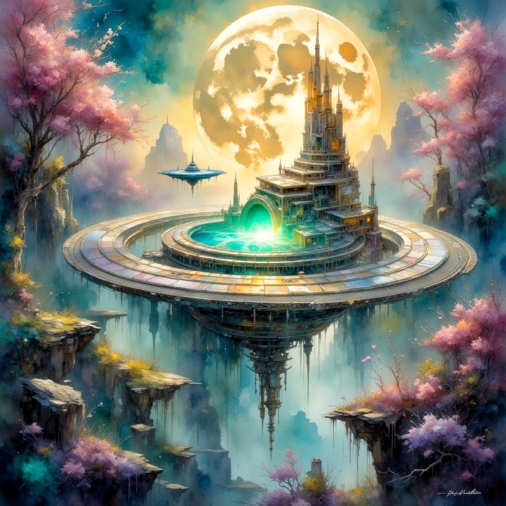 Magical Space Station Amidst Misty Vapors