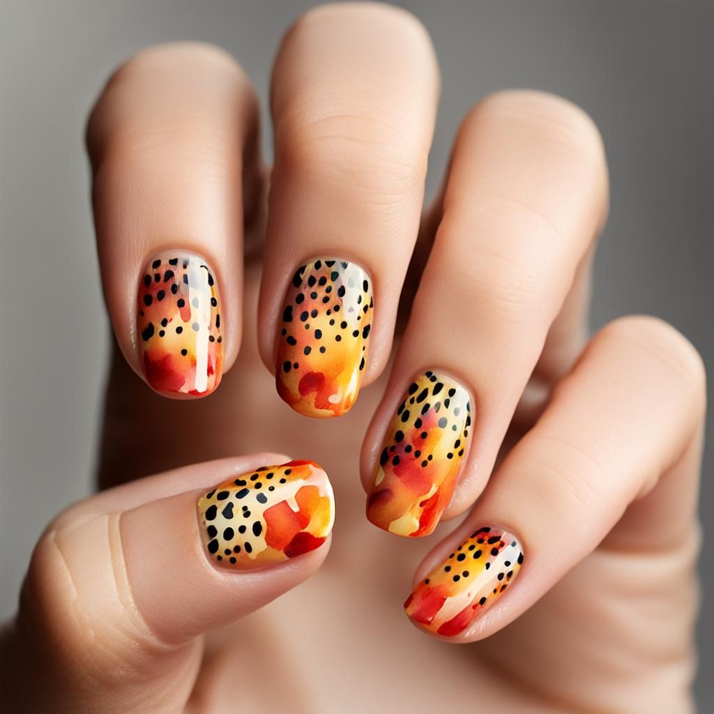 Autumn Watercolor Cheetah Nail Art Design