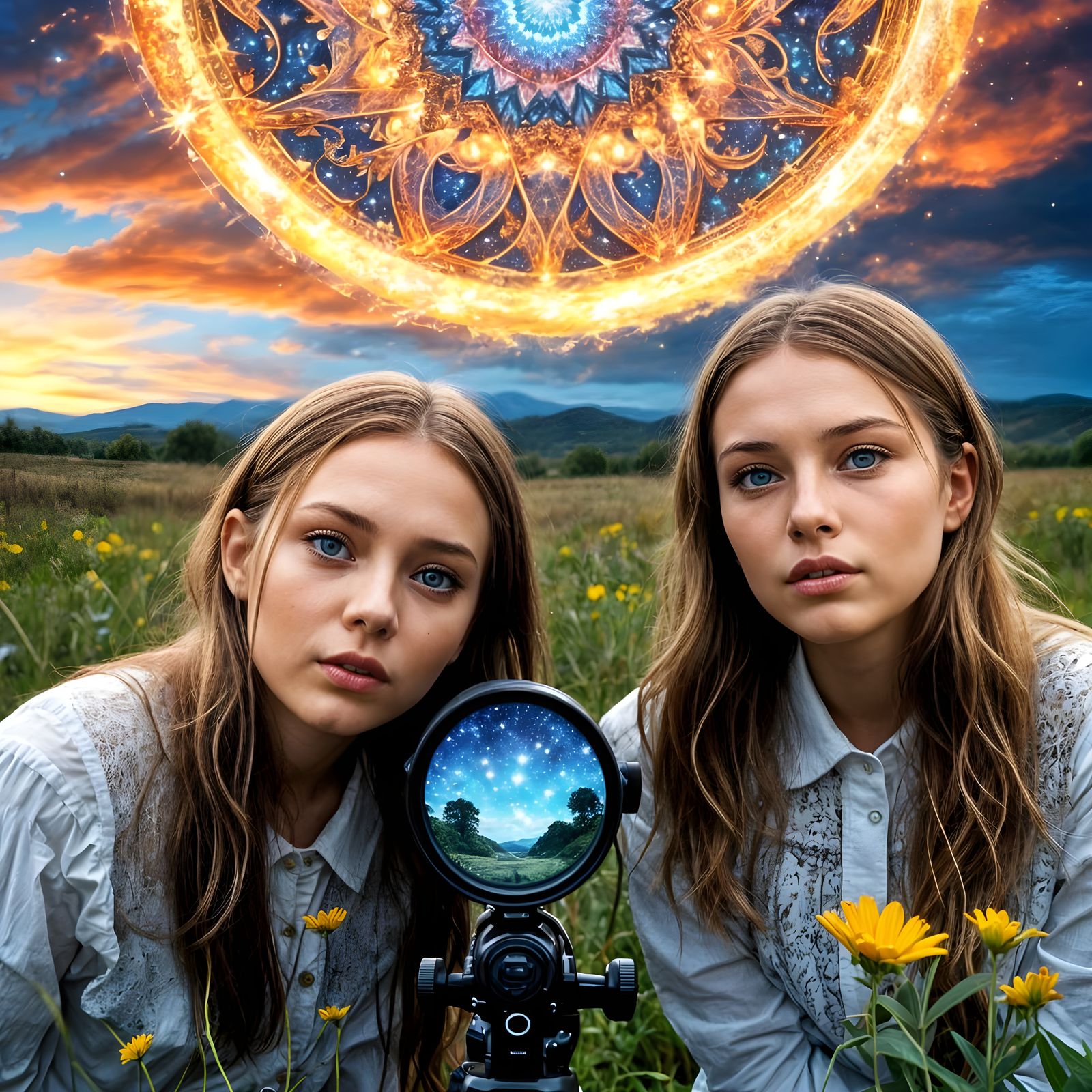 Girls with Kaleidoscopes Under a Starry Sky