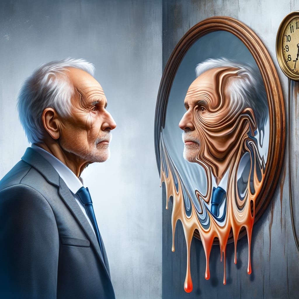 Old Man's Reflection Reveals Youthful Past