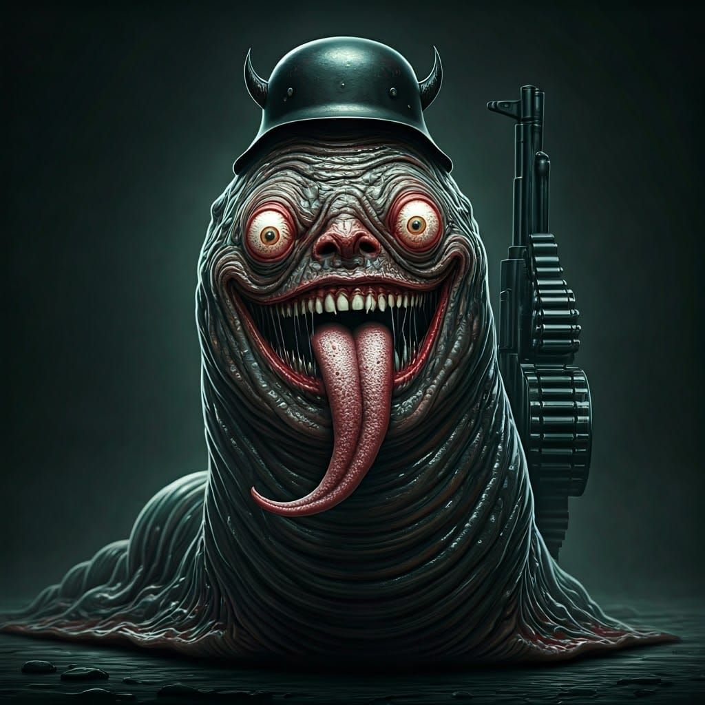 Grotesque Snail-Devil Hybrid in Dark, Hyper-Realistic Horror