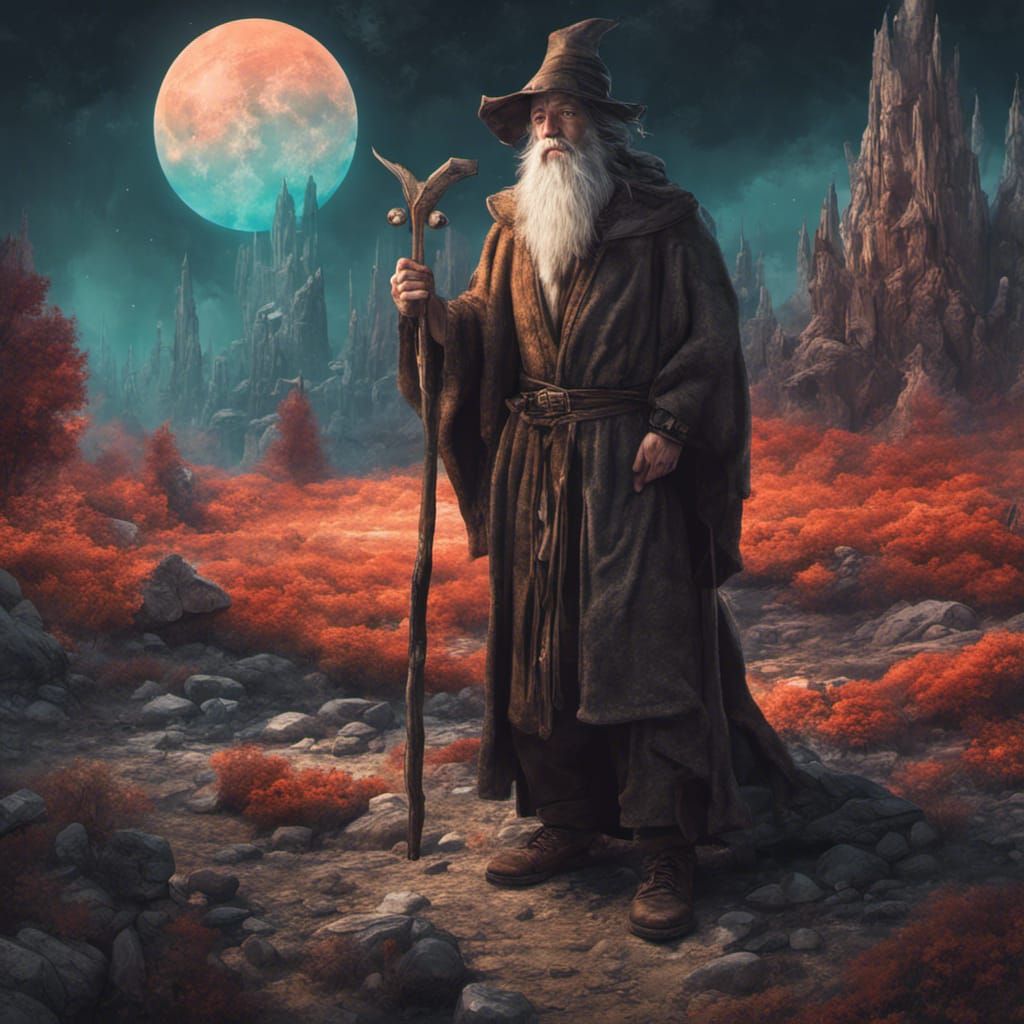 Medieval Wizard on Alien World: Dark Fantasy Concept Art