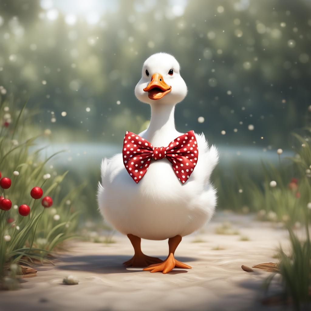 Happy Duck in Polka Dot Dress, 4K Realistic