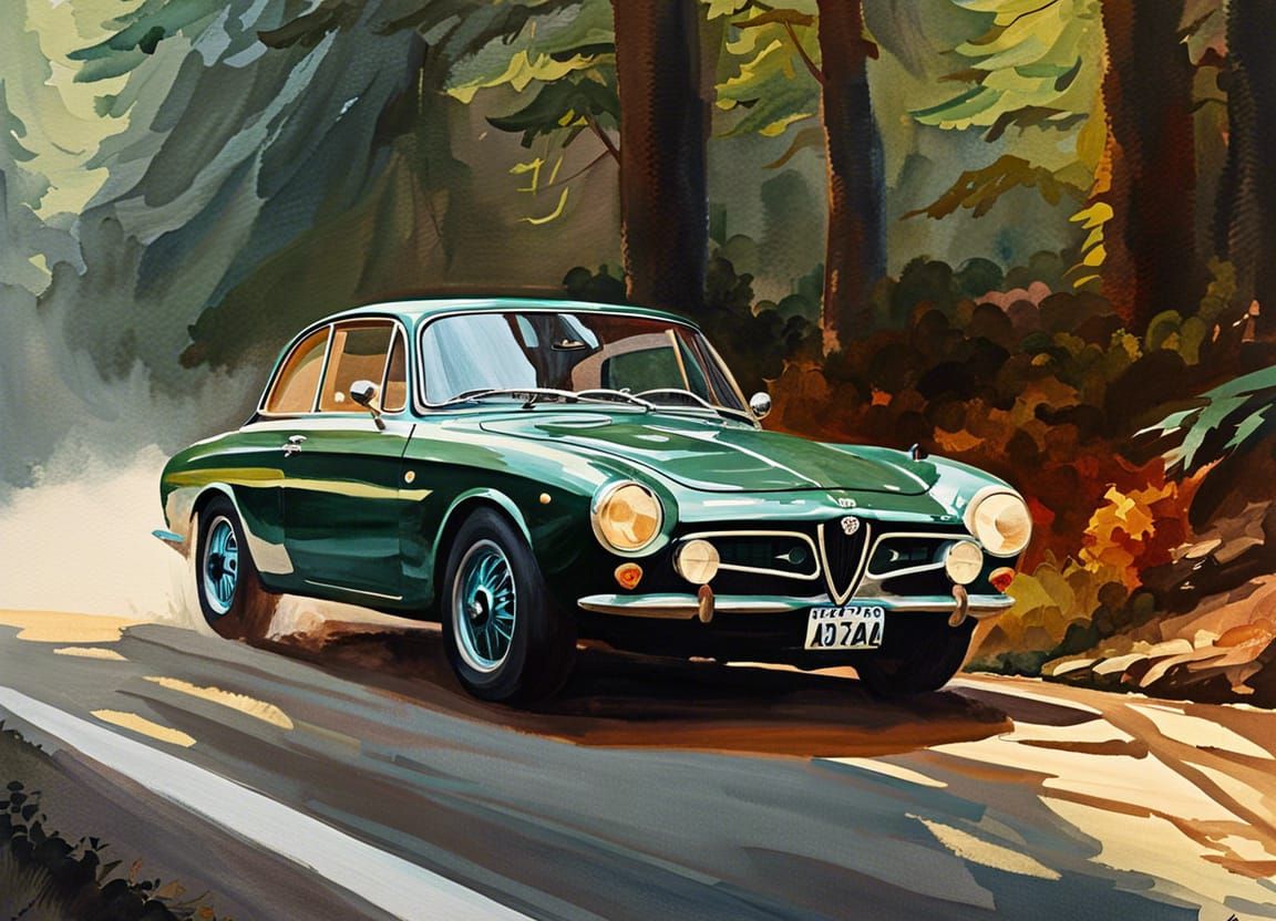 Alfa Romeo at Spa-Francorchamps in Gouache Style
