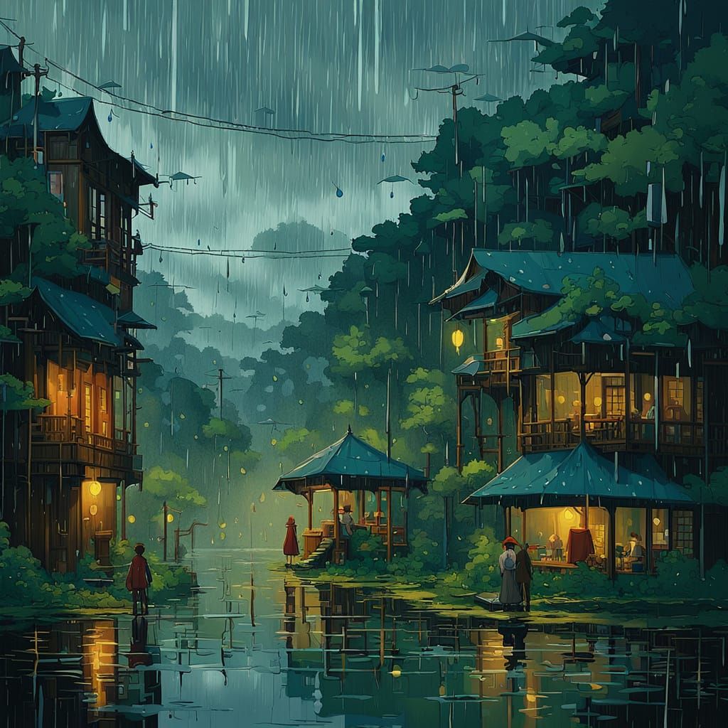 Makoto Shinkai-Inspired Anime Scene with Rainy Day Atmospher...