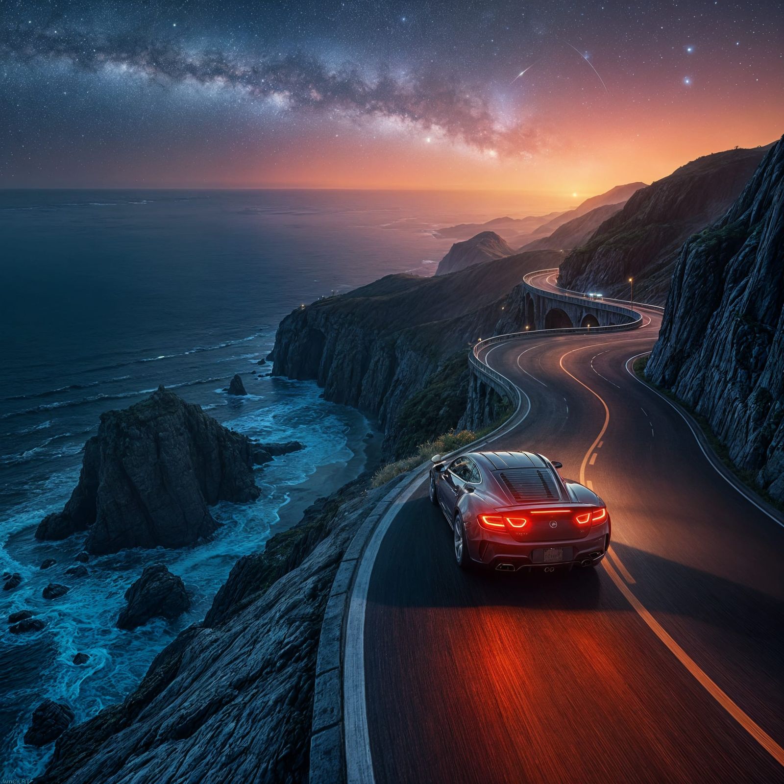 Night Coast Drive in a Fast Car