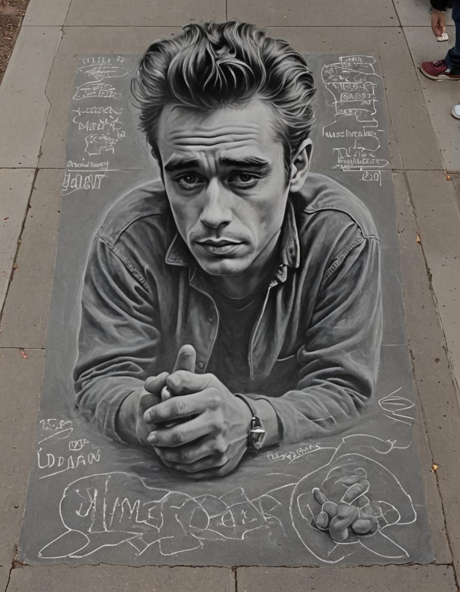 James Dean Chalk Art on Sidewalk
