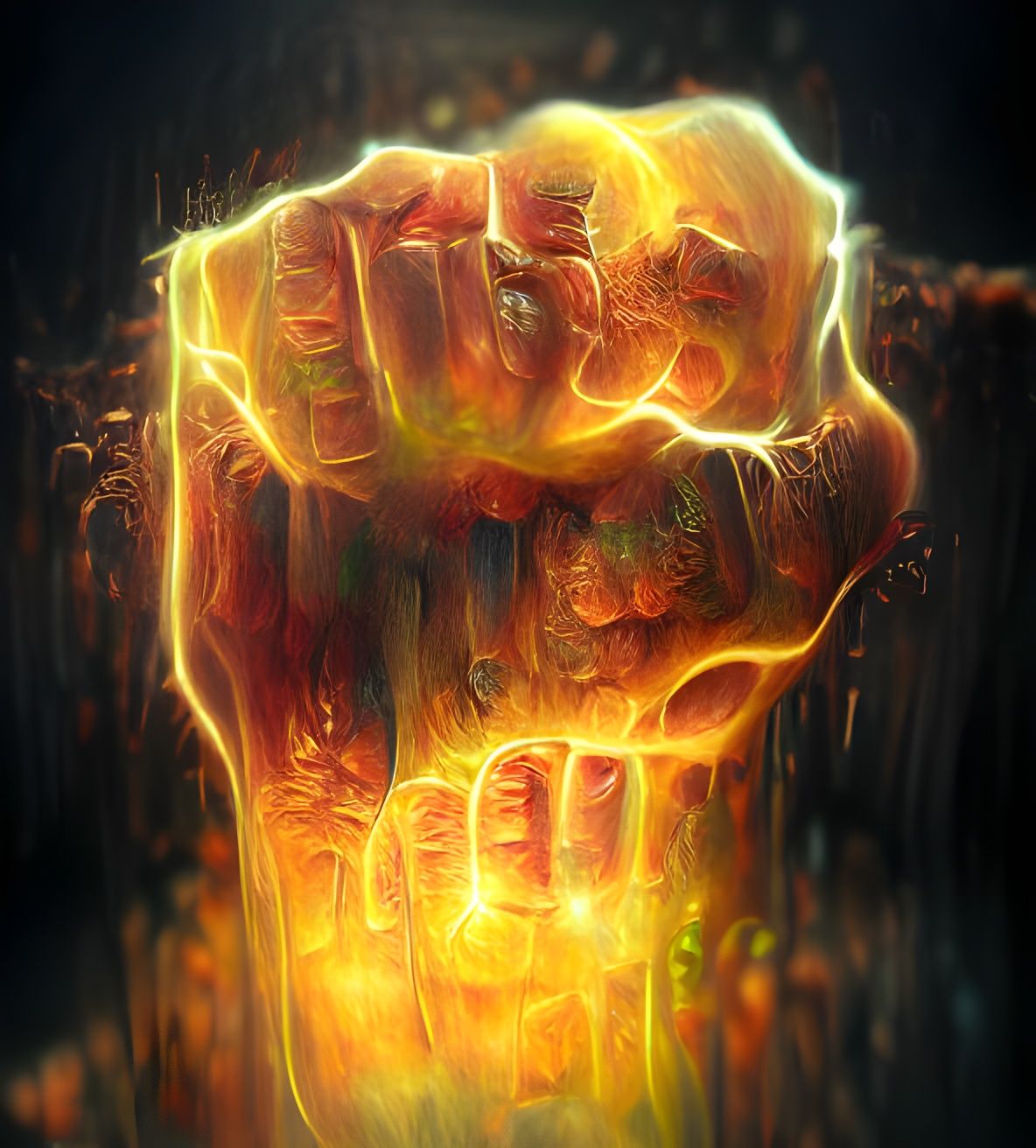 Fiery Fist of Protest in Dark Surreal Style