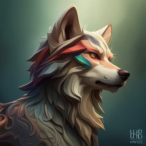 Detailed Wolf Portrait in Art Nouveau Style