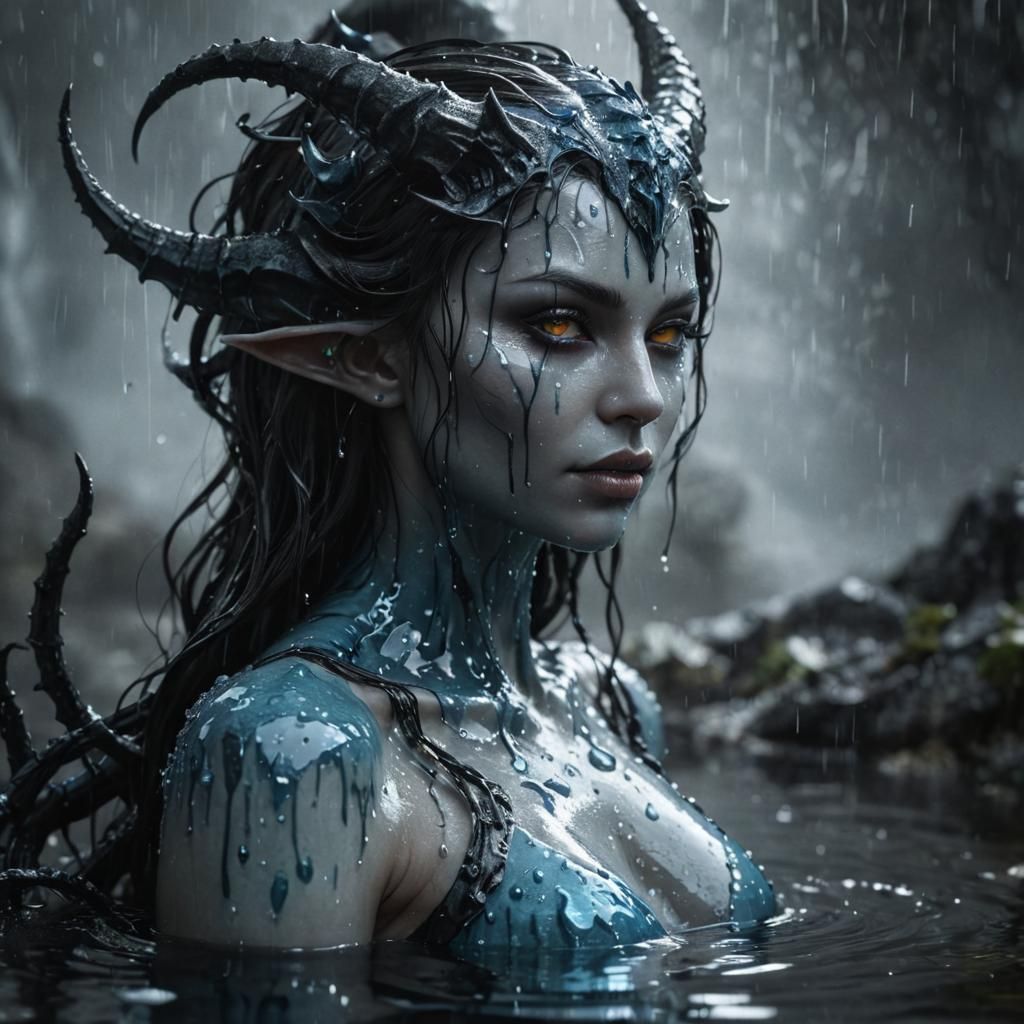 Ethereal Water Demoness in Hyperrealistic Style