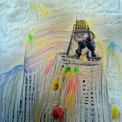 King Kong Climbing Empire State Building in Crayon