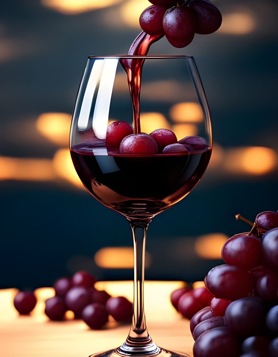 Wine Glass with Grapes in Detailed Digital Painting