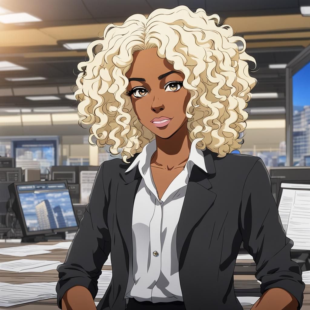 Anime-Inspired Journalist in Bleach Blonde Curls