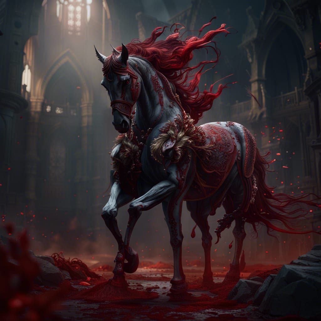 Blood-Stained Horse in Detailed Matte Painting
