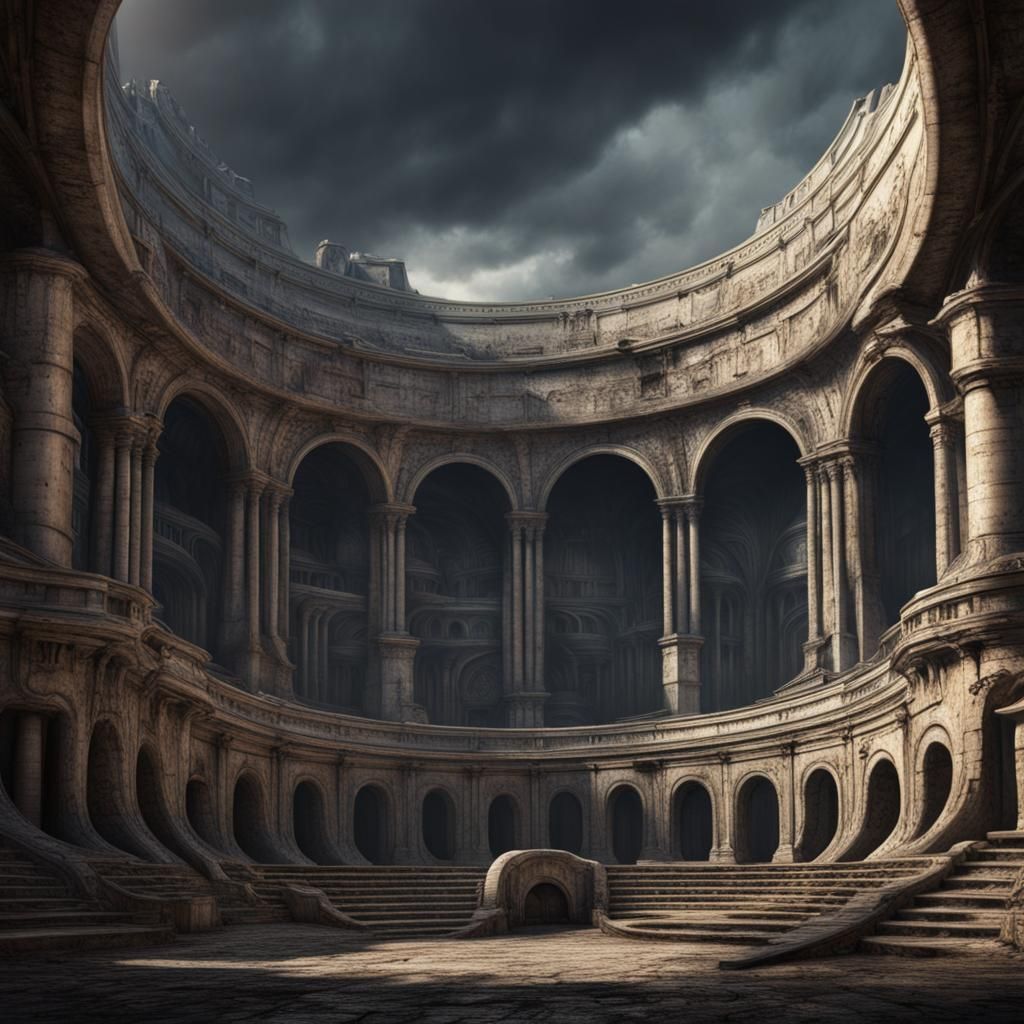 Futuristic Roman Amphitheater: Detailed Matte Painting