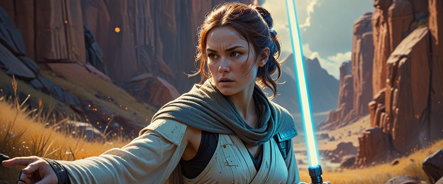 Jedi Knight with Lightsaber in Watercolor Style