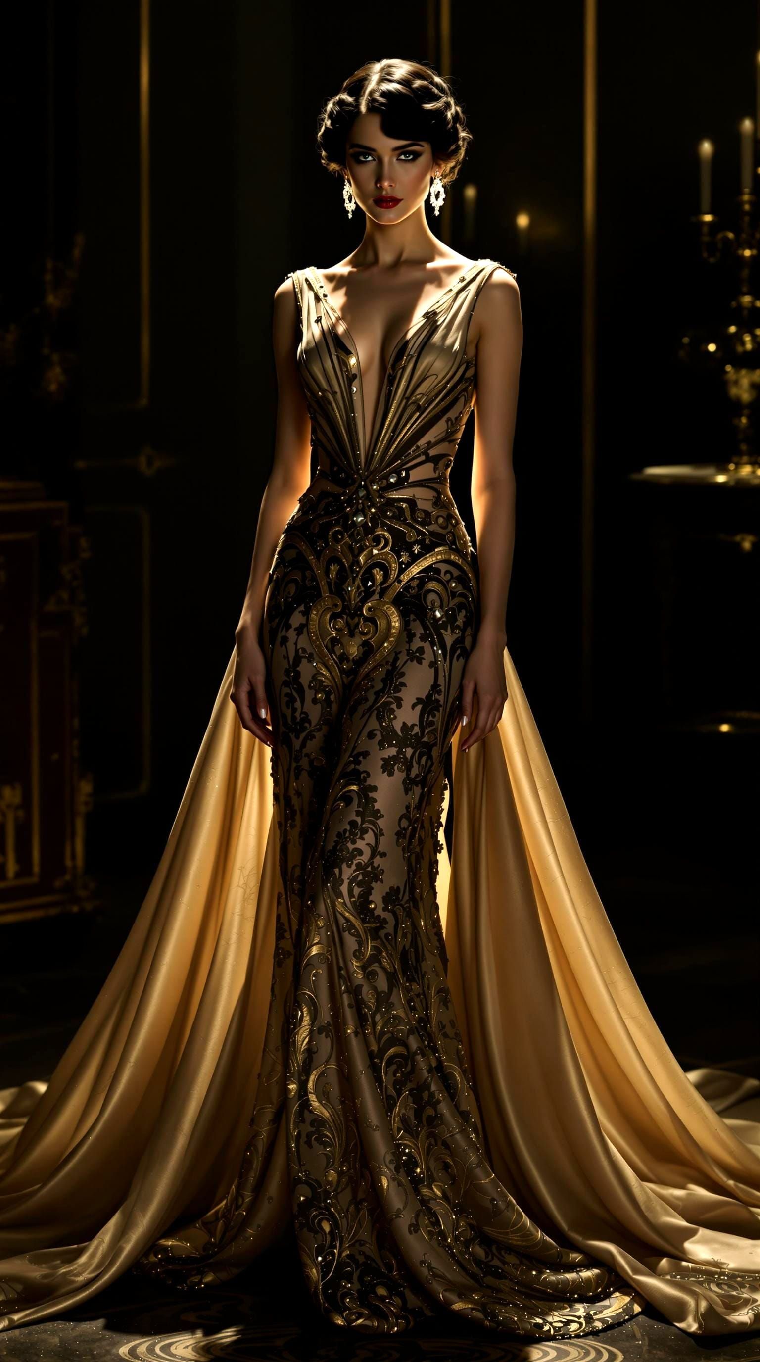 Glamorous 1920s Goddess in Art Deco Gown