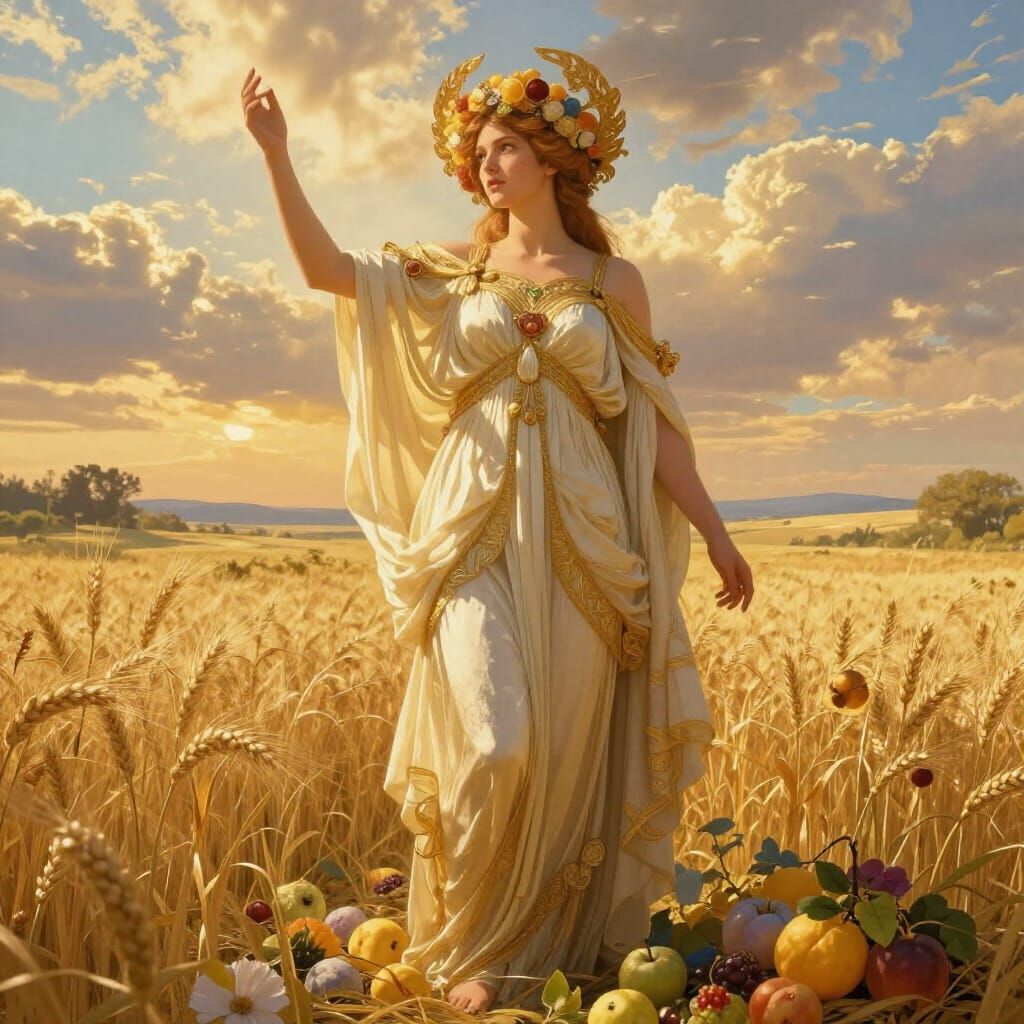 Demeter in Golden Wheat Field Digital Matte Painting