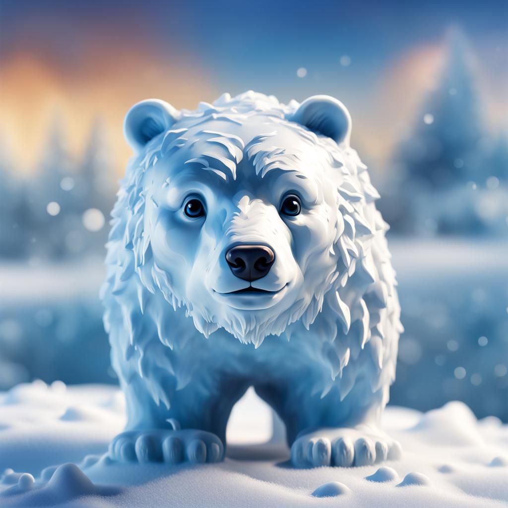 Cute Bobblehead White Bear in Winter Wonderland