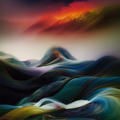 Portrait of a disheveled Mountainscapes: ink flow: 8k resolu...