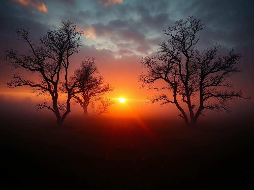 Ethereal Sunset Landscape in Dark Fantasy Style