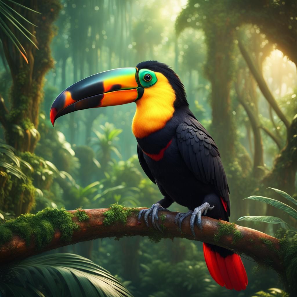 Tropical Toucan in Rainforest: Detailed Matte Painting