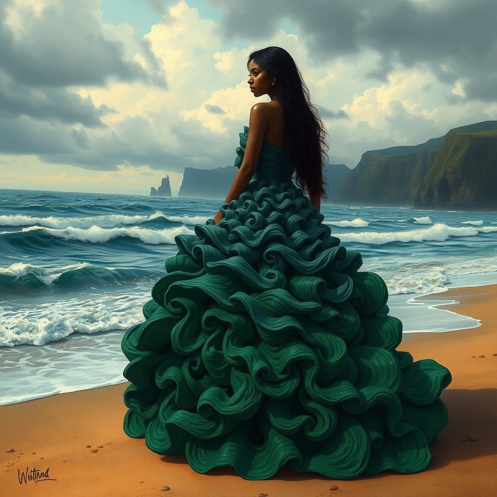 Mysterious Ocean Siren in Whimsical Surrealist Style