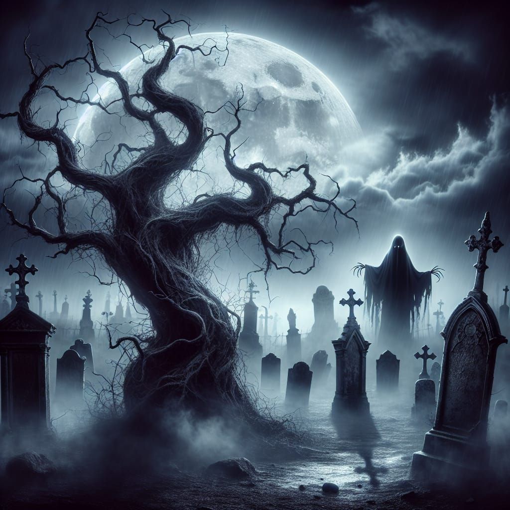 Terrifying Graveyard on a Stormy Night