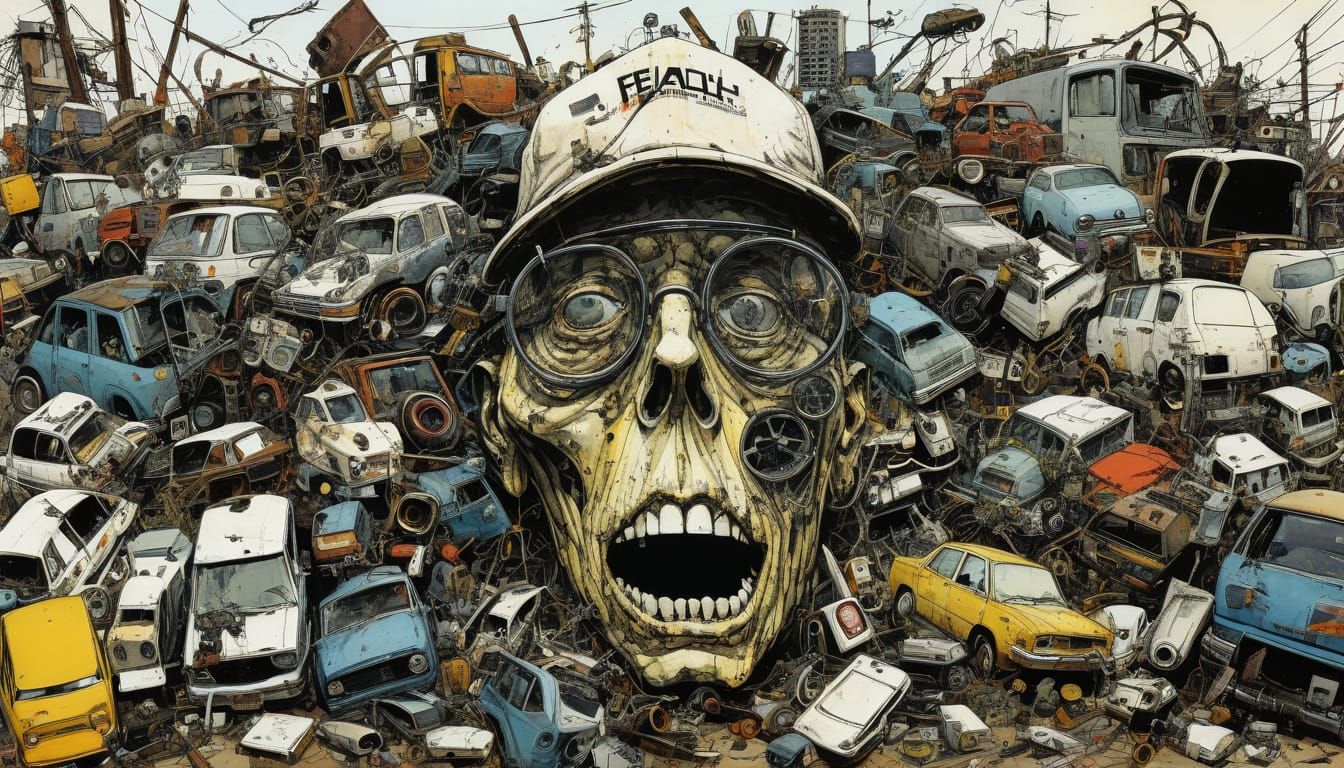 Human Face Constructed from Junkyard Detritus in Minimalist ...