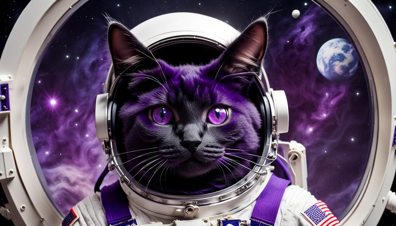 Astronaut Cat Writing in Space Journal