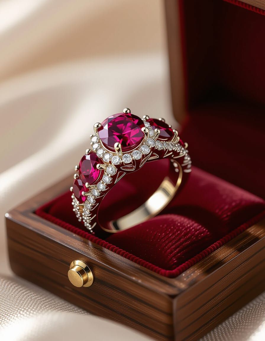 Intricate Ruby and Diamond Wedding Ring Design