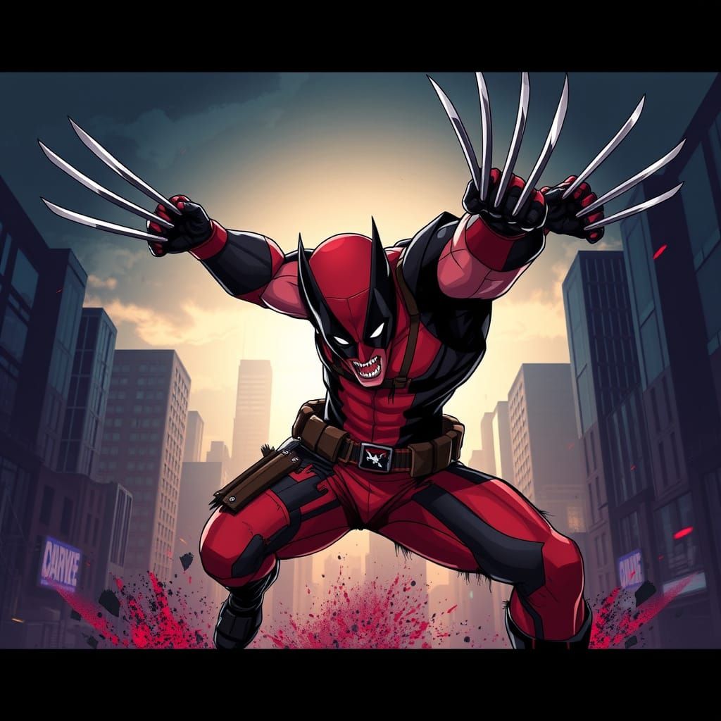 Surreal Wolverine Deadpool Hybrid in Cyberpunk Manga Style