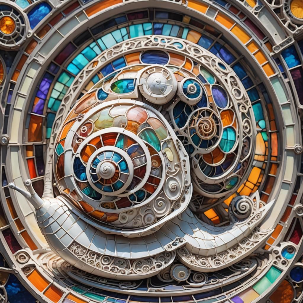 Biomechanical Snail with Stained Glass Shell