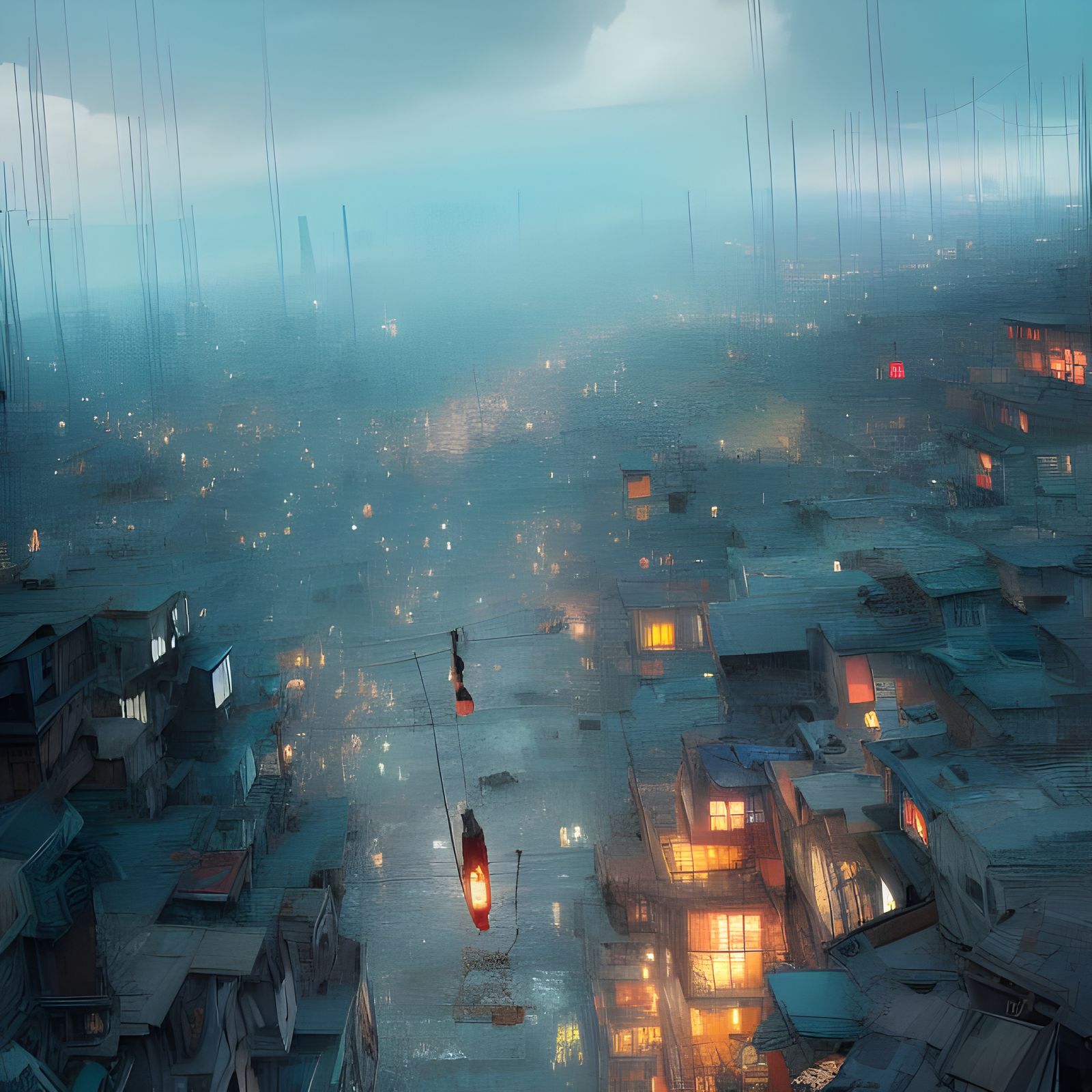 Dreary Cityscape: Hyperdetailed Digital Illustration
