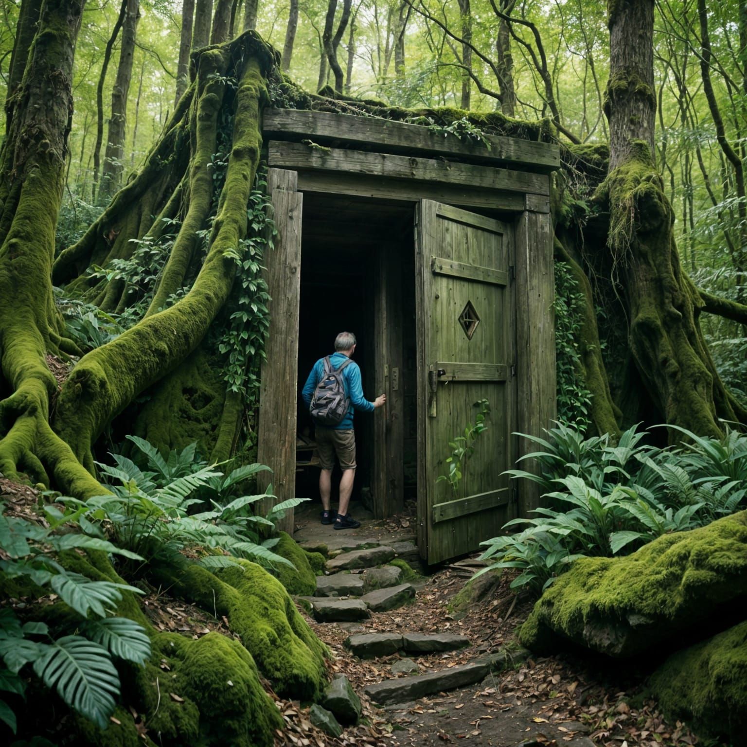 Charcoal Drawing: Hidden Door in Forest