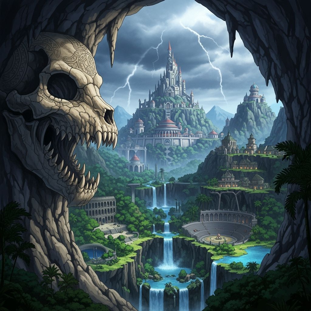 Dragon Valley: Anime Style Cavern Fortress with Primordial T...