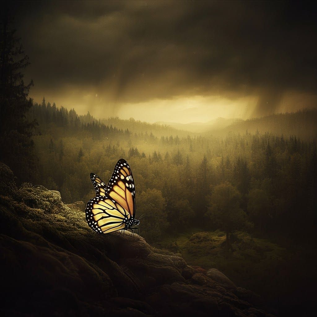 Butterfly Wings Trigger Distant Storm, Cinematic Film Still
