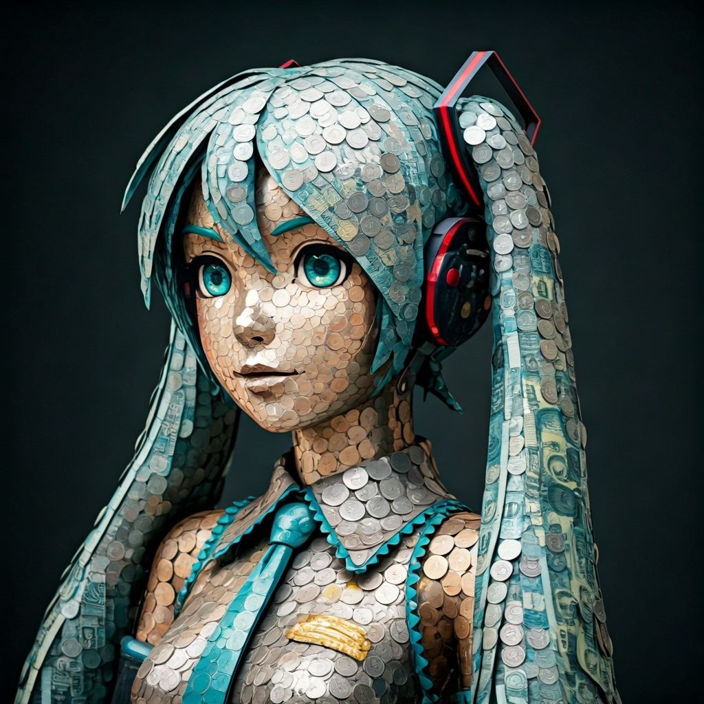 Hatsune Miku Sculpture of Coins and Banknotes
