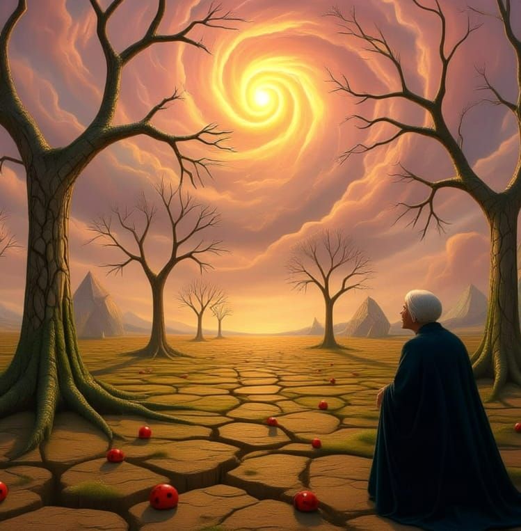 Surreal Metallic Trees in Cosmic Nebula Sky