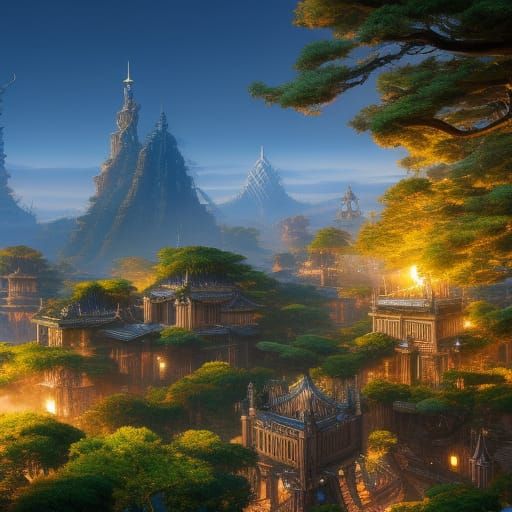 Elven City in Studio Ghibli Style