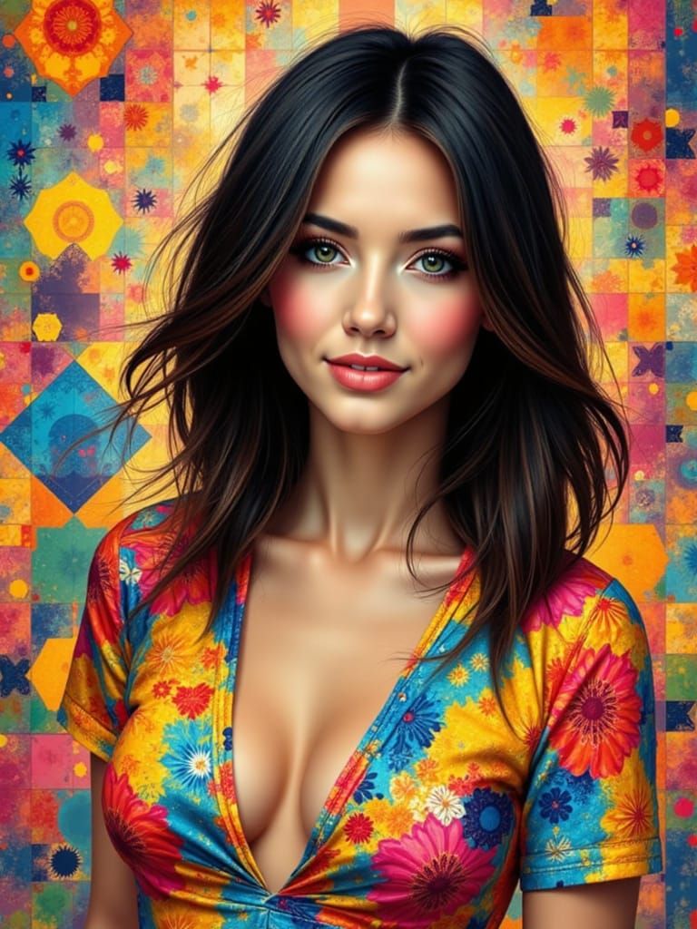 Kaleidoscope Portrait of Woman in Escher Rothko Garcia Style