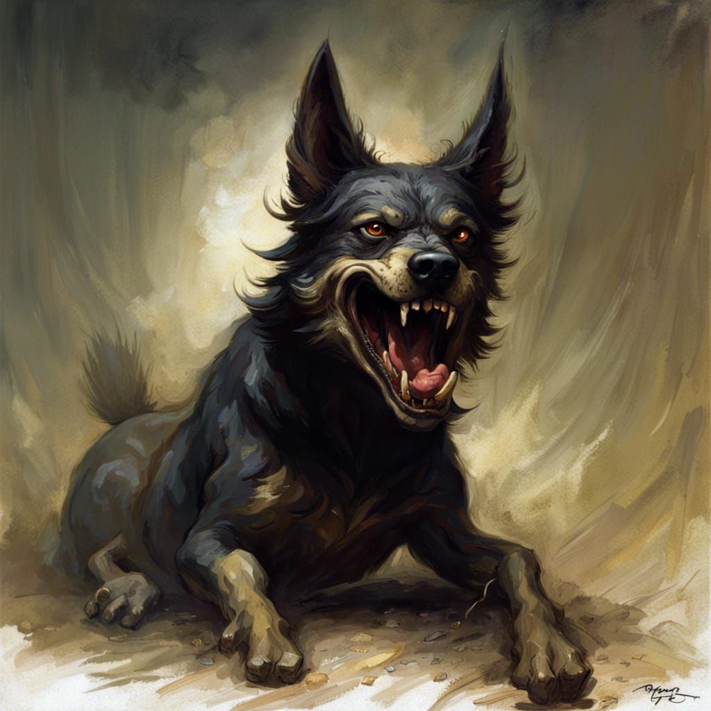 Fierce Dog with Teeth in Horror Style