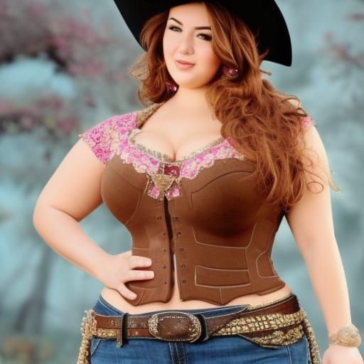 Plus-Size Cowgirl Portrait in Hyperrealistic Style