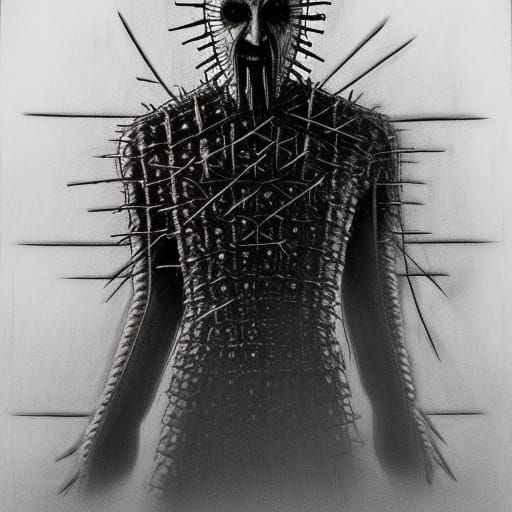 Dying Pinhead: A Hellraiser Scene in Pencil Sketch
