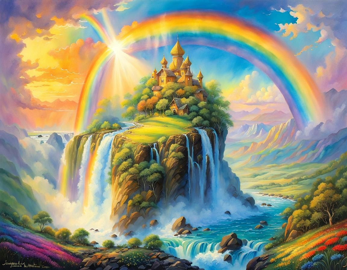 Pot of Gold at Rainbow's End: Watercolor Landscape