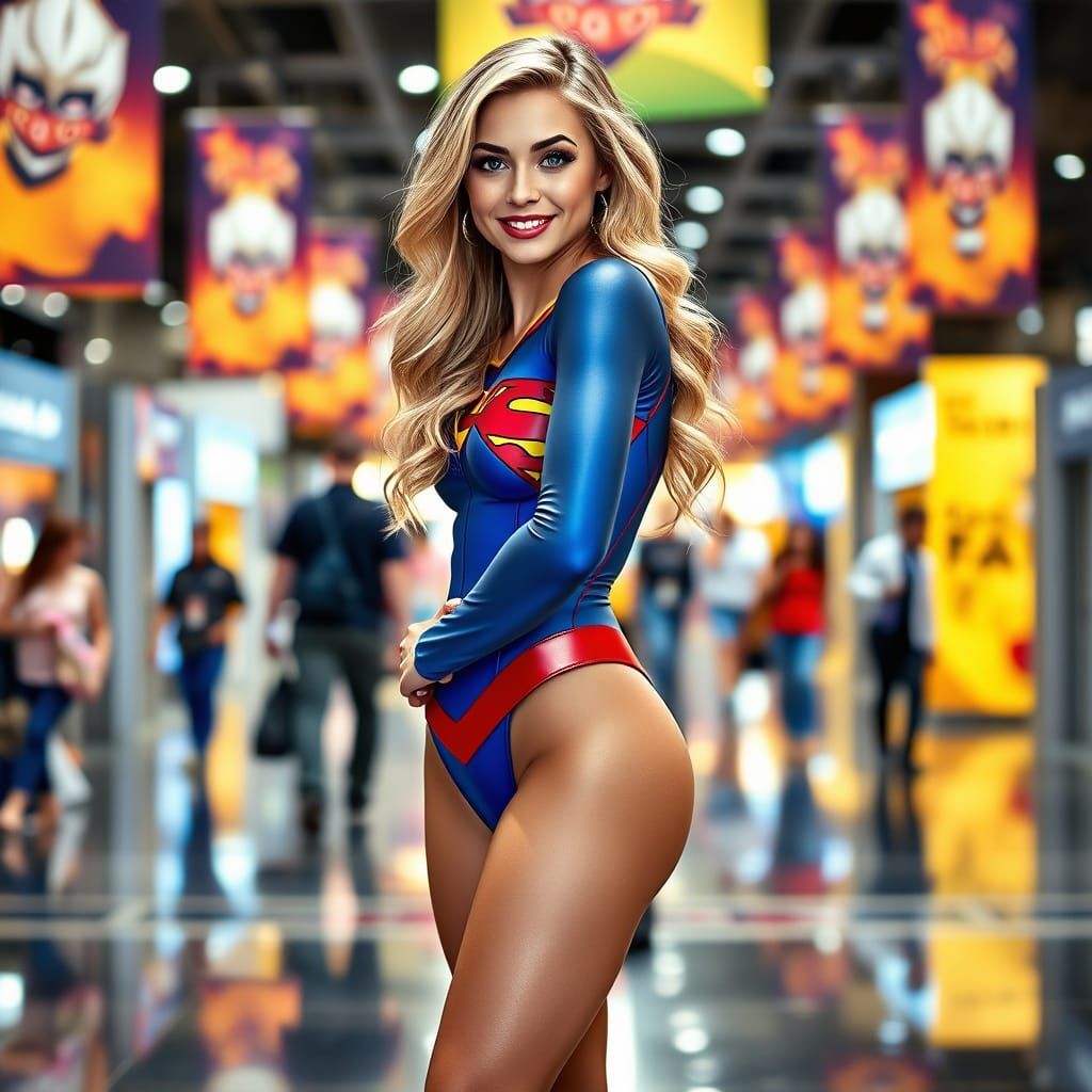 Confident Young Woman in Supergirl Cosplay