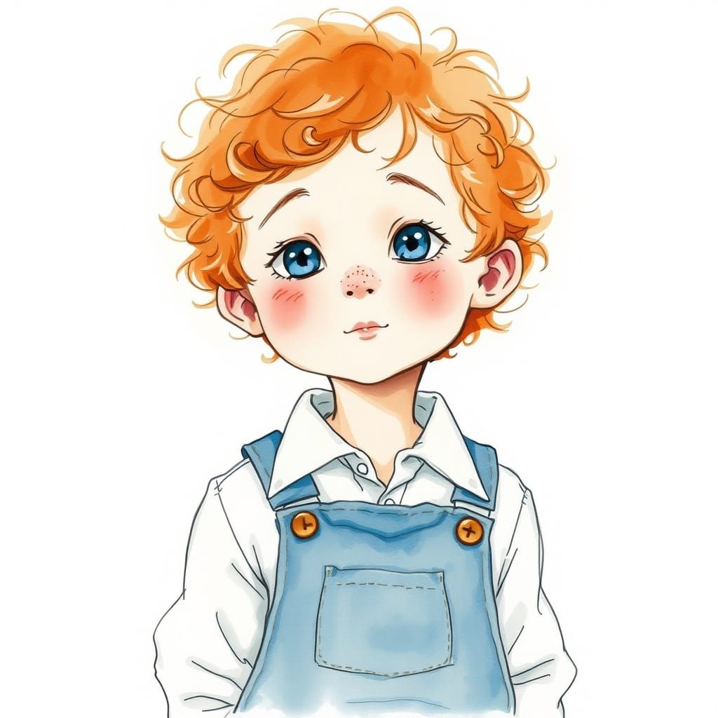 Whimsical Ginger Haired Boy Watercolor Illustration