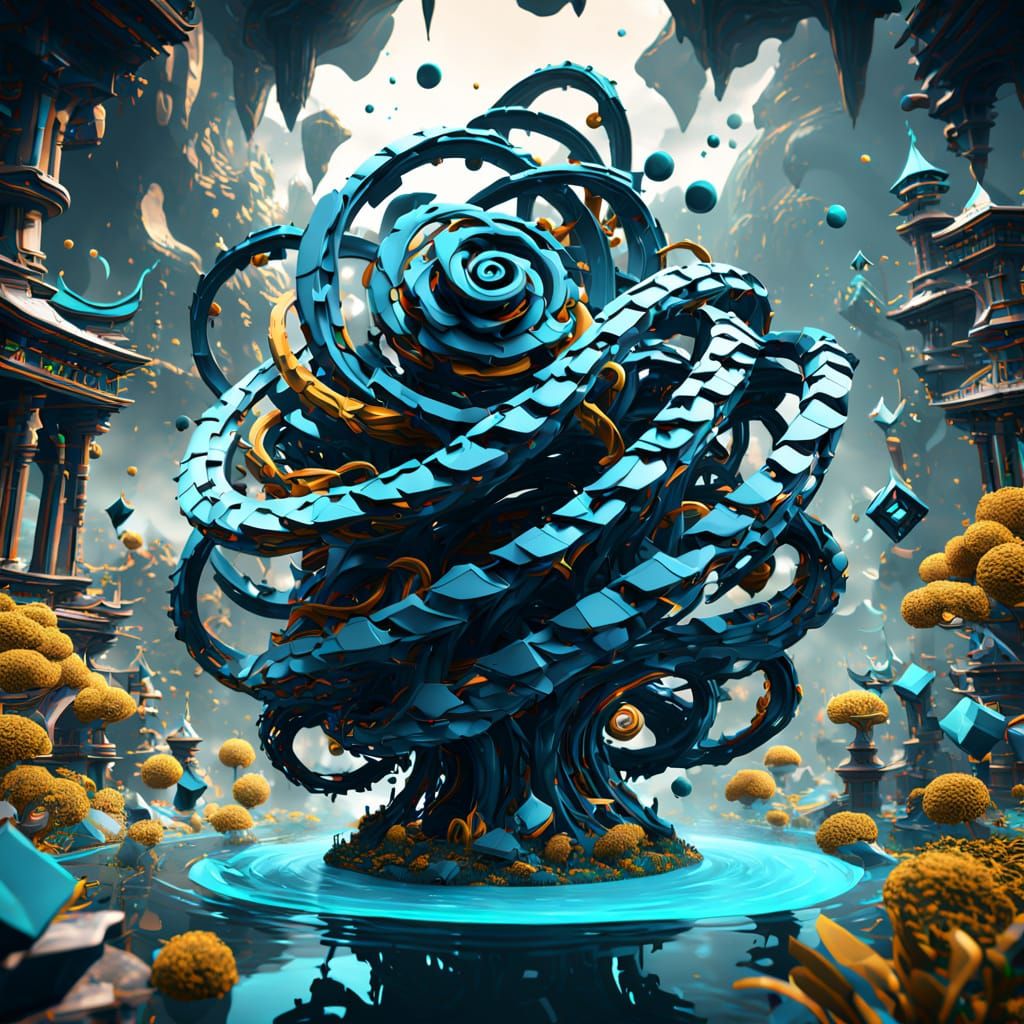 Surreal Fantasy Sculpture in Deep, Complementary Colors
