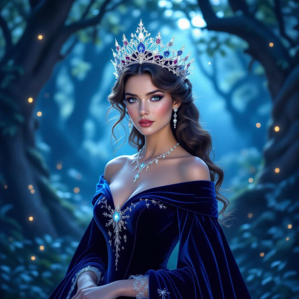 Celestial Flora Queen in Ethereal Twilight Forest